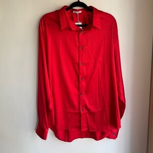Women’s Red Satin Button Down Shirt XL NWT